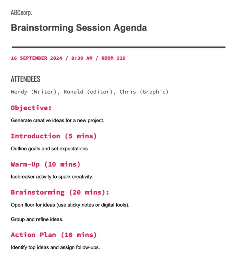 meeting agenda examples 3 20241212 6454098 - 7 Meeting Agenda Examples For Productive and Efficient Meetings