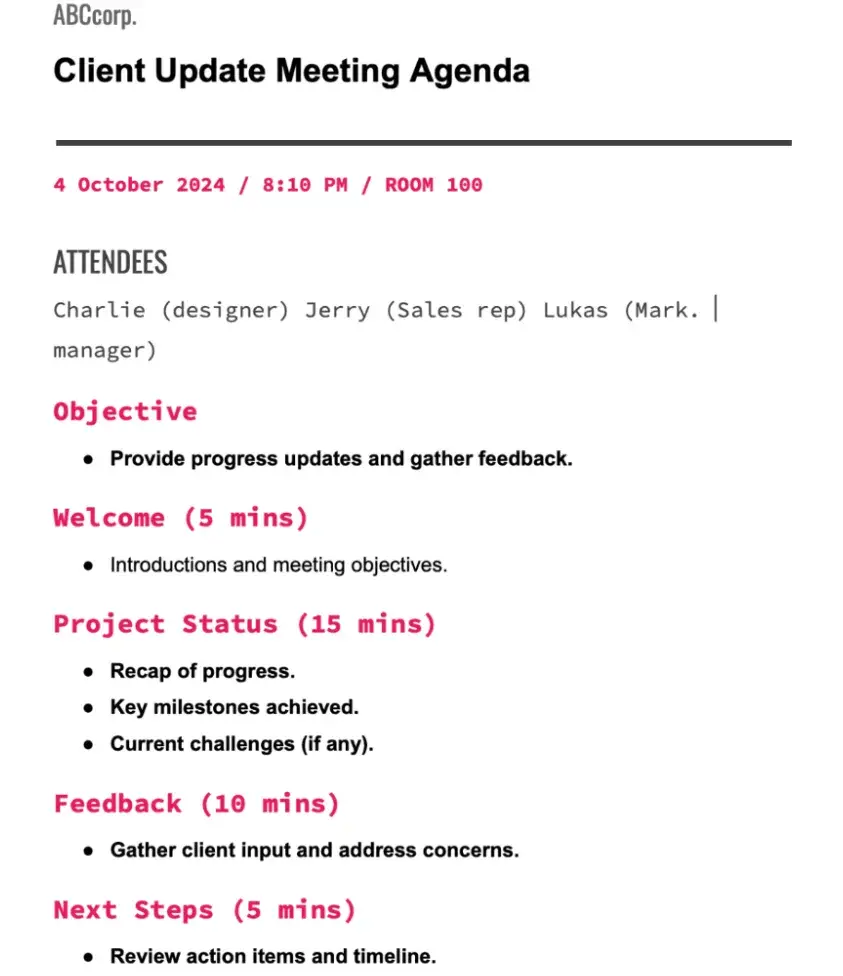 meeting agenda examples 4 20241212 3311507 - 7 Meeting Agenda Examples For Productive and Efficient Meetings