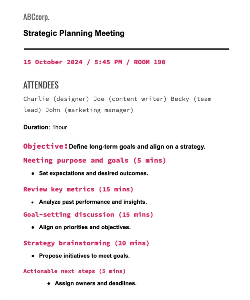 meeting agenda examples 8 20241212 7513875 - 7 Meeting Agenda Examples For Productive and Efficient Meetings