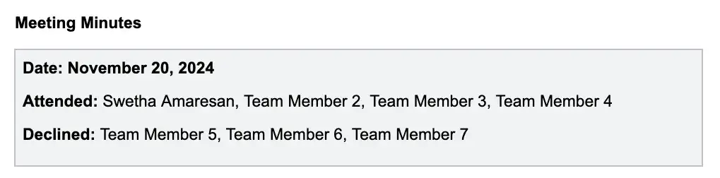 meeting minutes with attendee notes
