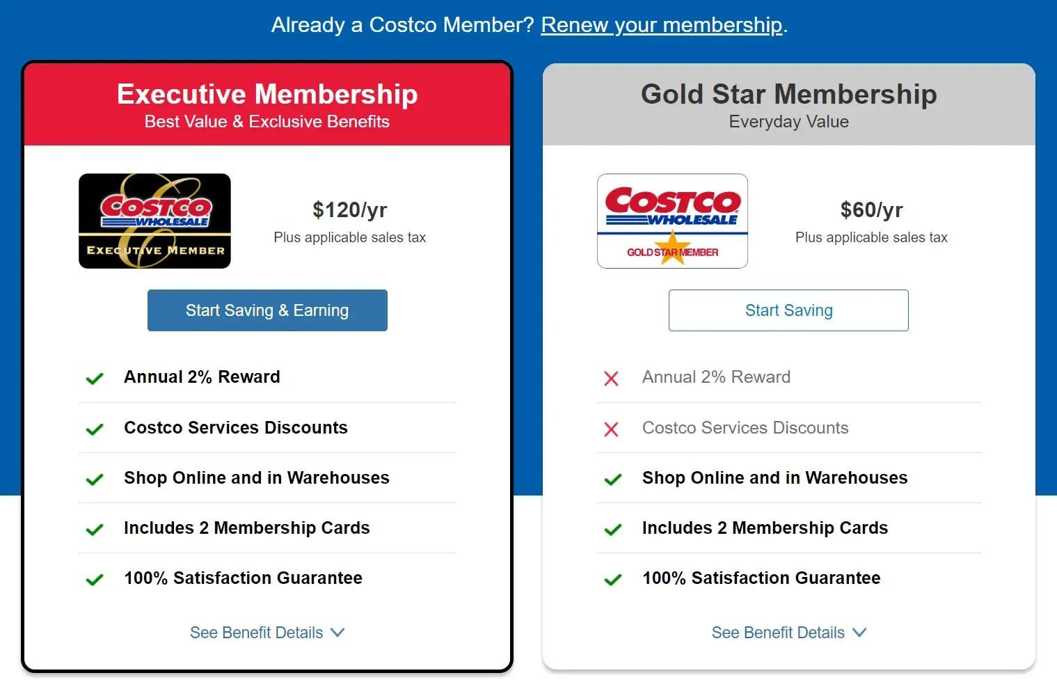 costco membership options