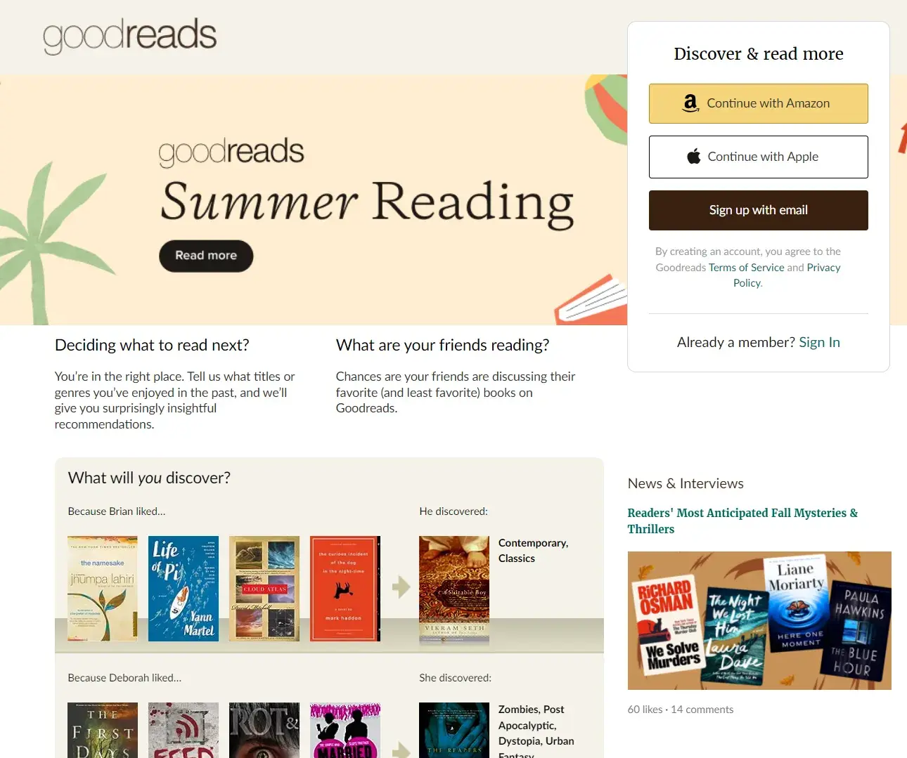 membership website examples, goodreads