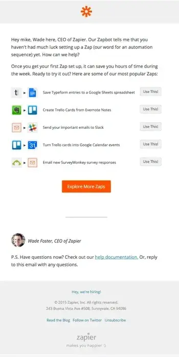 customer onboarding customer support email from zapier