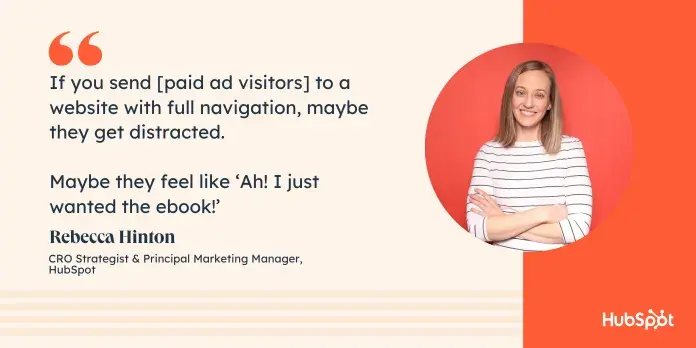 Quote about paid ad visitors getting distracted by product pages