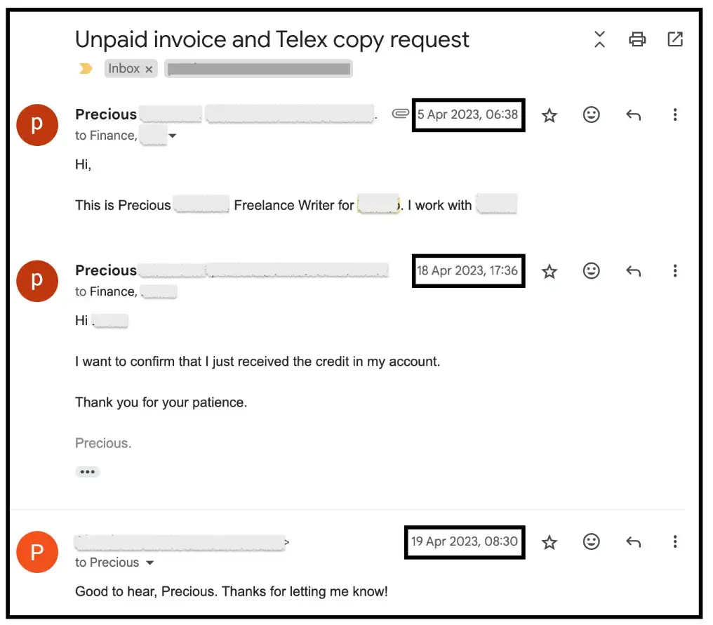 unpaid invoice chat via email