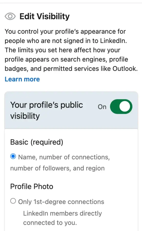 Editing Public Visibility in your LinkedIn profile