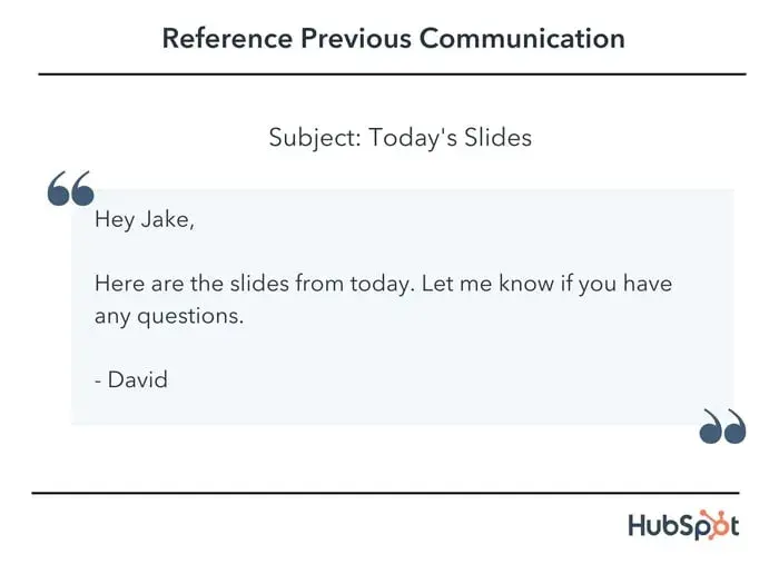 email example referencing previous communications