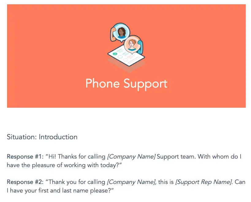 Positive scripting examples for phone support