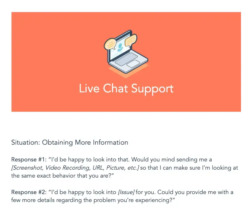 Positive scripting examples for live chat support
