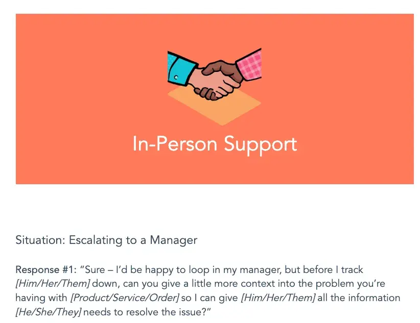 Positive scripting examples for in-person support