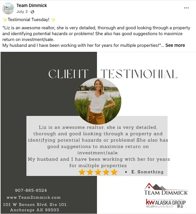 client testimonials are fantastic real estate social media marketing ideas