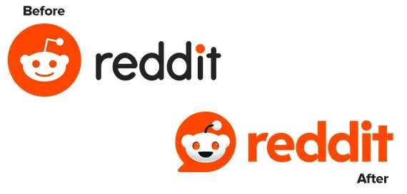 Reddit previous logo (left) vs. updated logo (right).