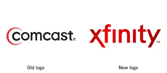 Original Comcast logo (left) vs. updated Xfinity logo (right).