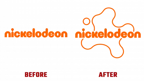 Nickelodeon previous logo (left) and updated logo (right).