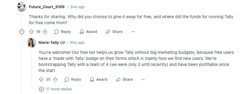 tally’s reddit contains high-value content