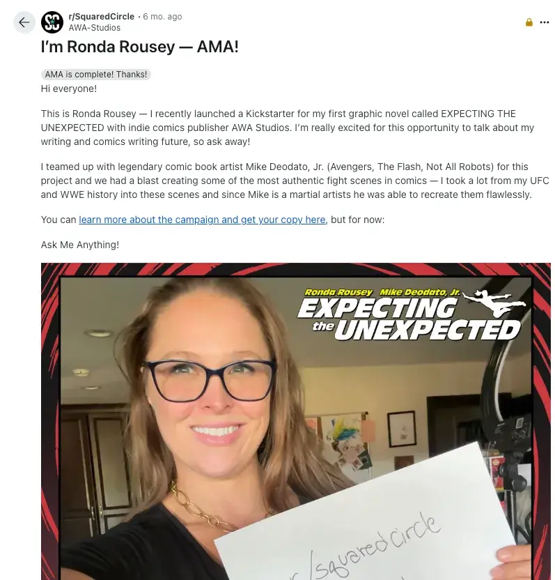 reddit marketing example, ronda rousey