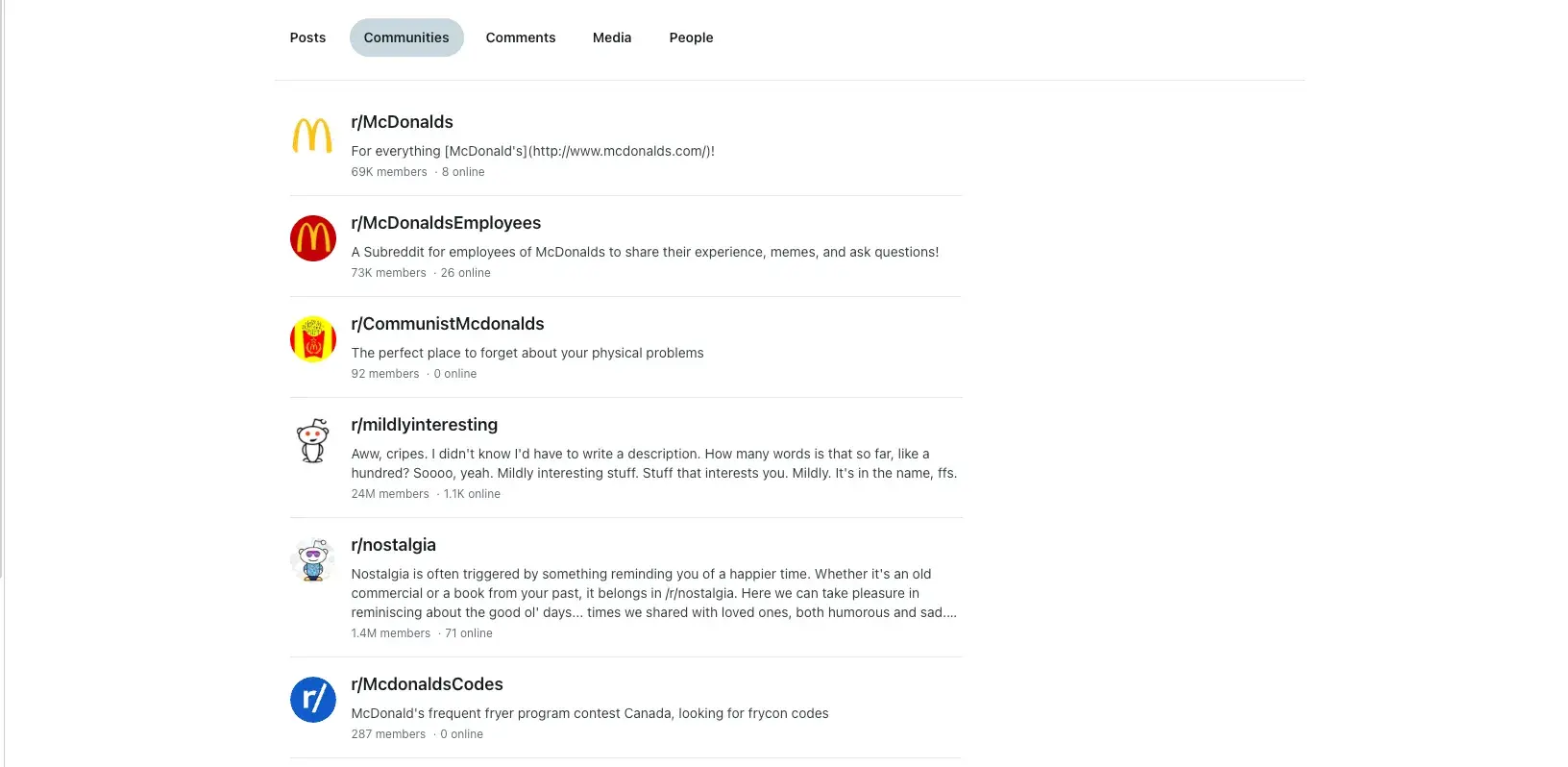 searching for mcdonalds on reddit