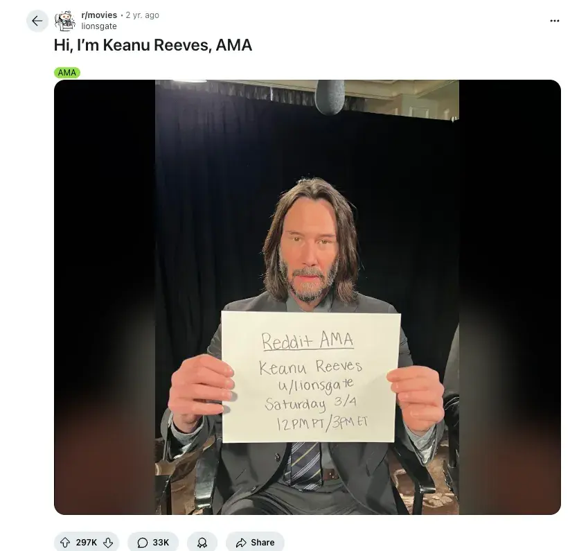 lionsgate ama with keanu reeves