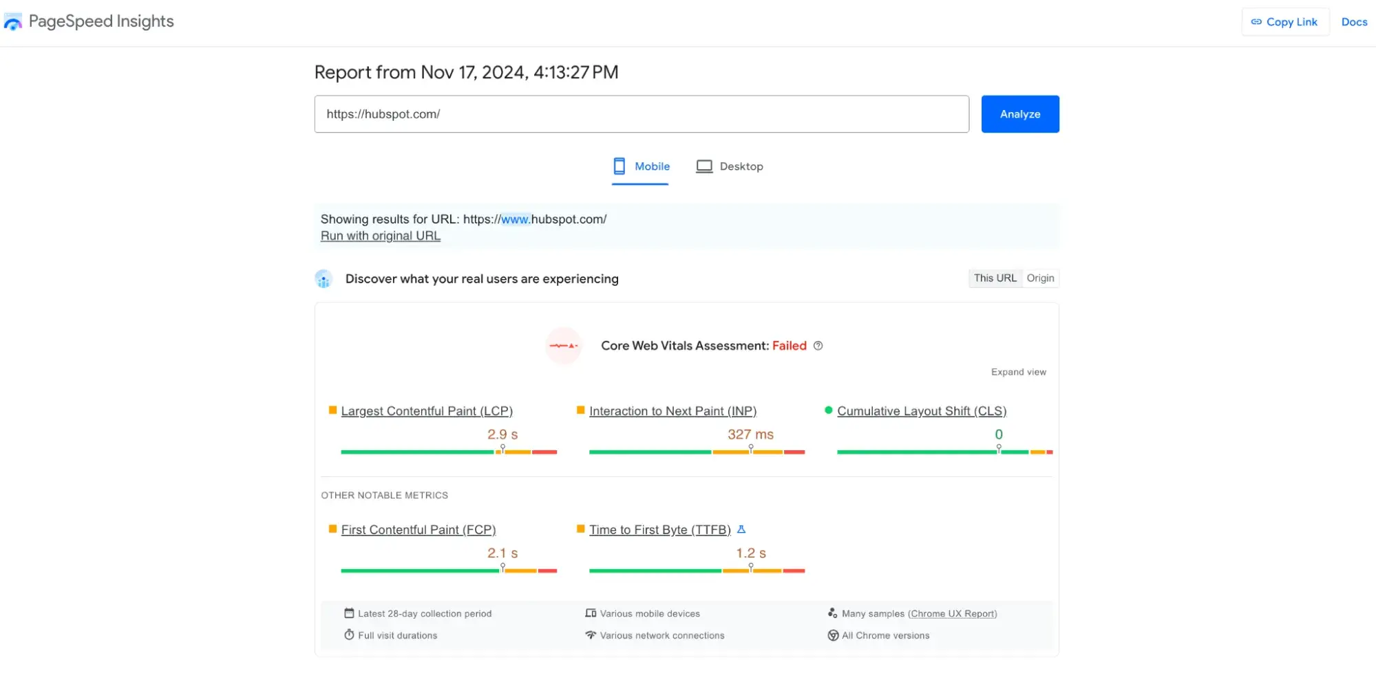 google’s pagespeed insight tool