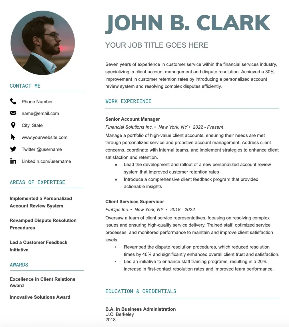 customer service resume example