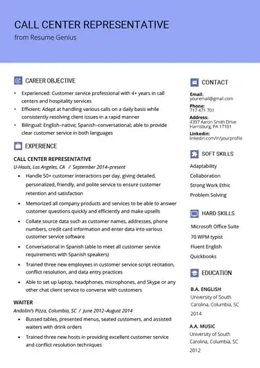 customer service resume example