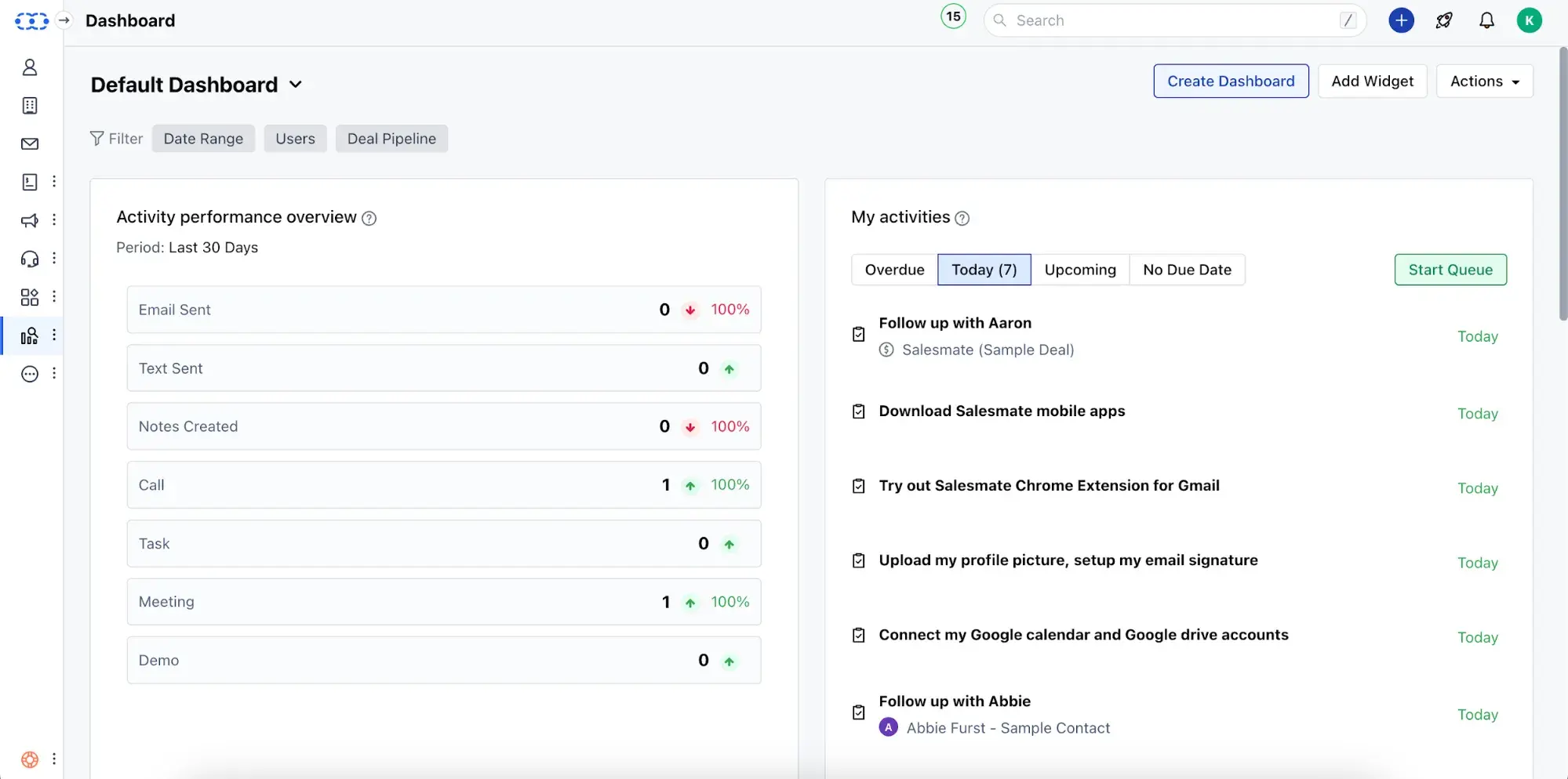 Salesmate dashboard screenshot