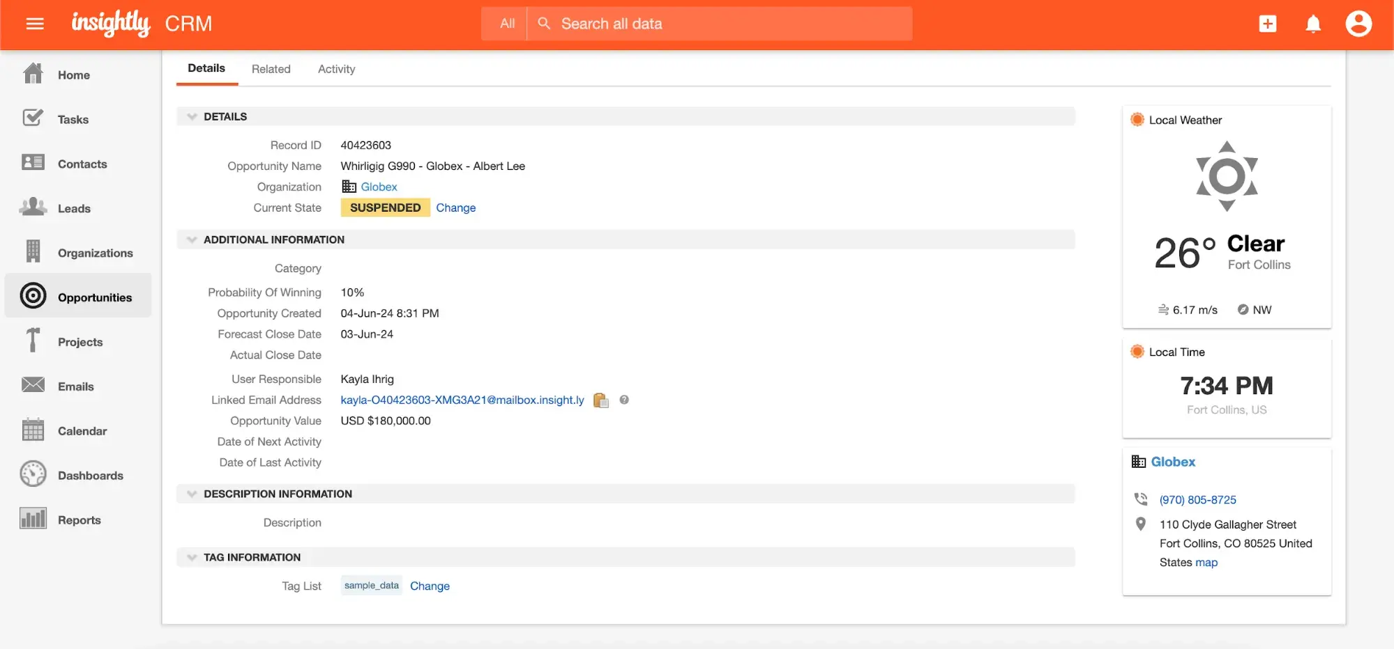 Insightly CRM lead manager screenshot