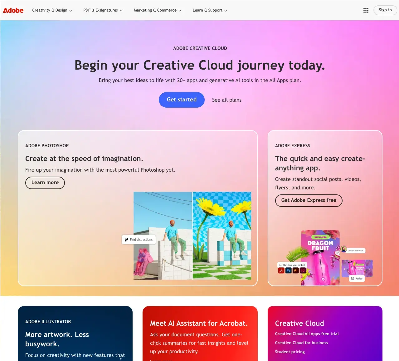 saas examples of landing pages we love: adobe