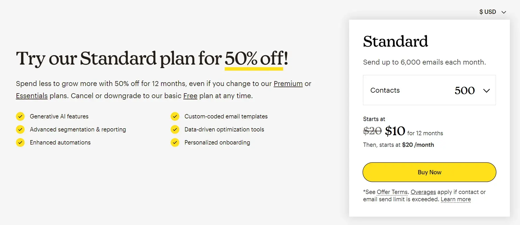 mailchimp saas website pricing offer