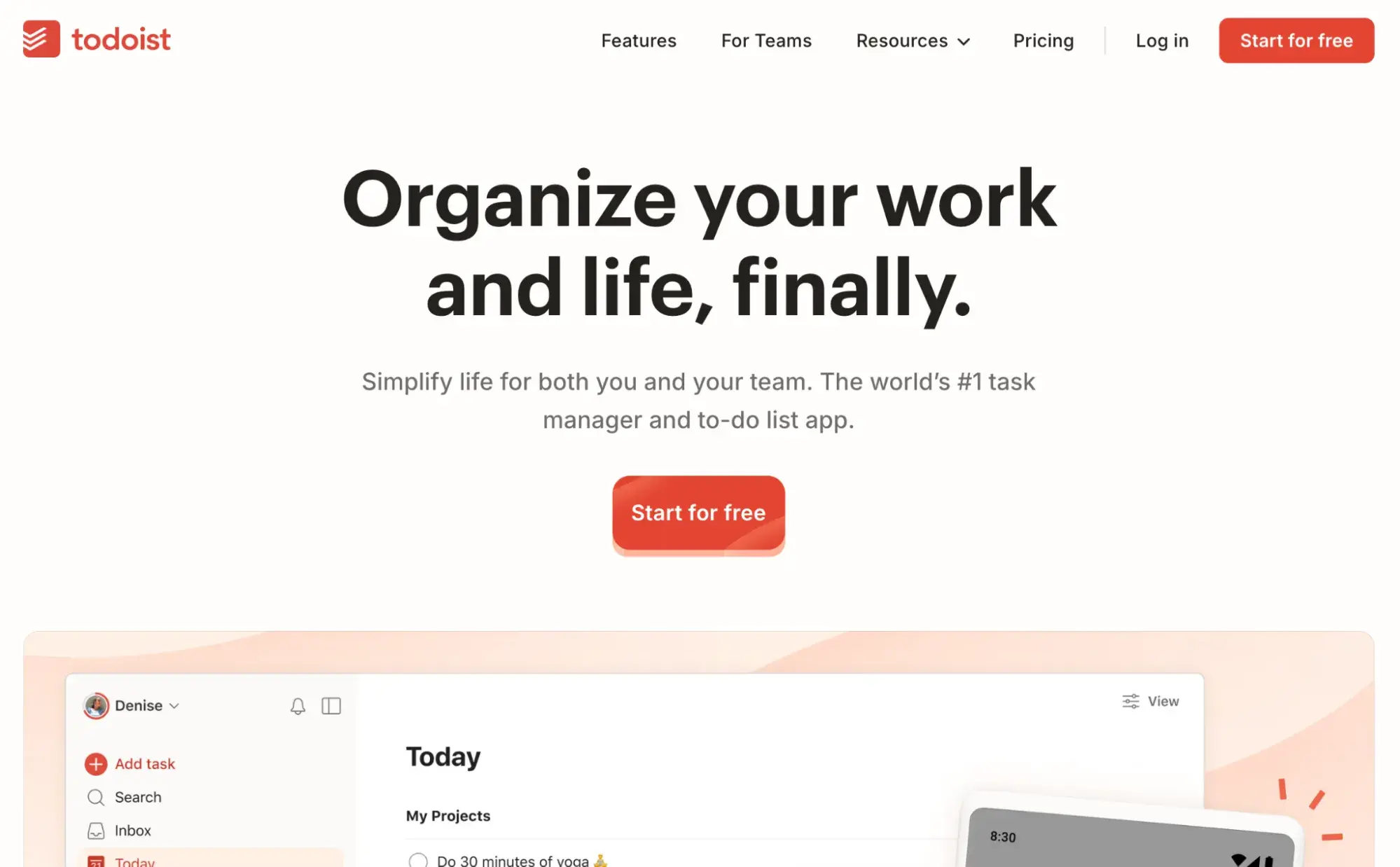 best SaaS website design example: todoist