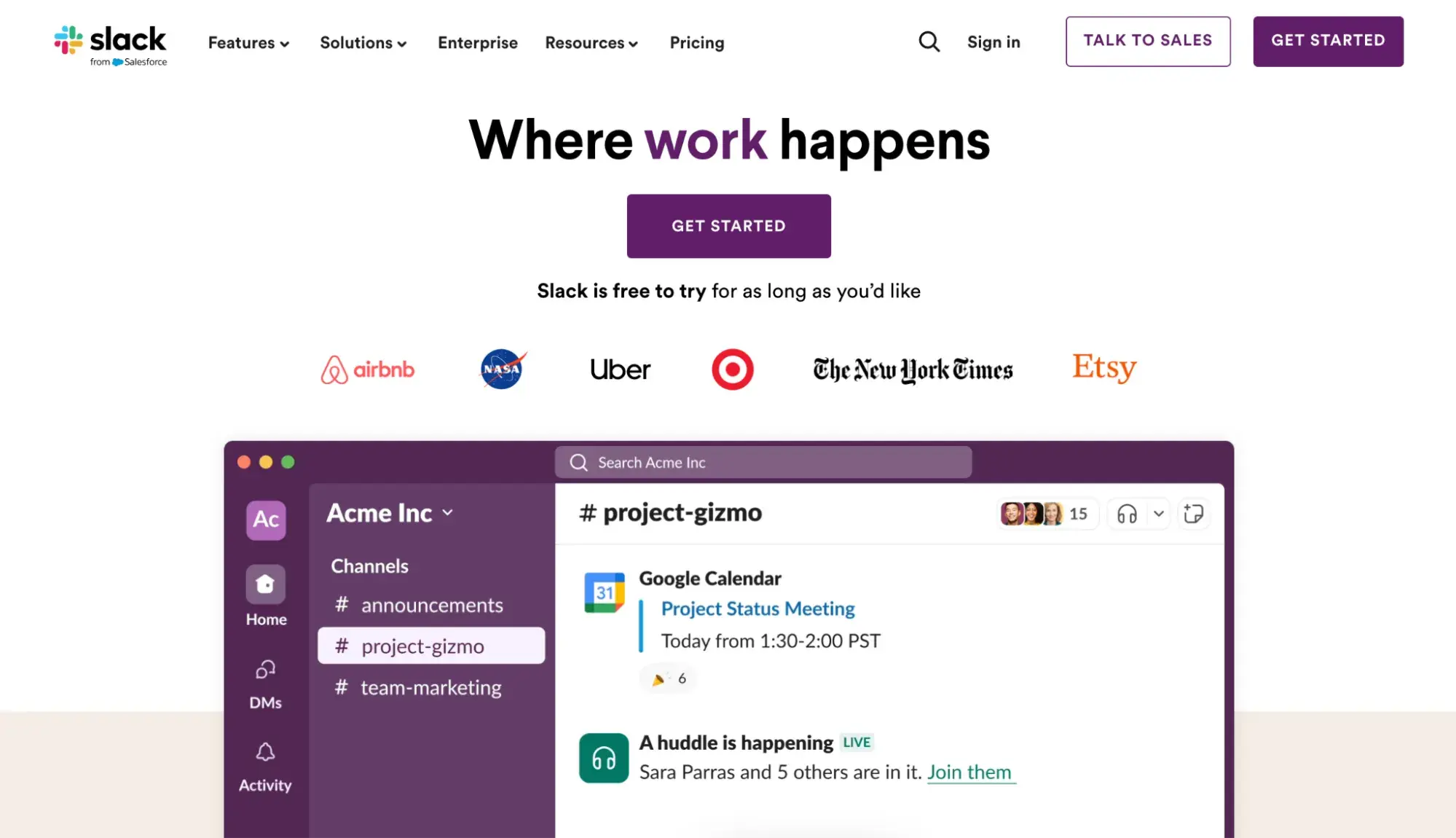 best SaaS website design example: slack