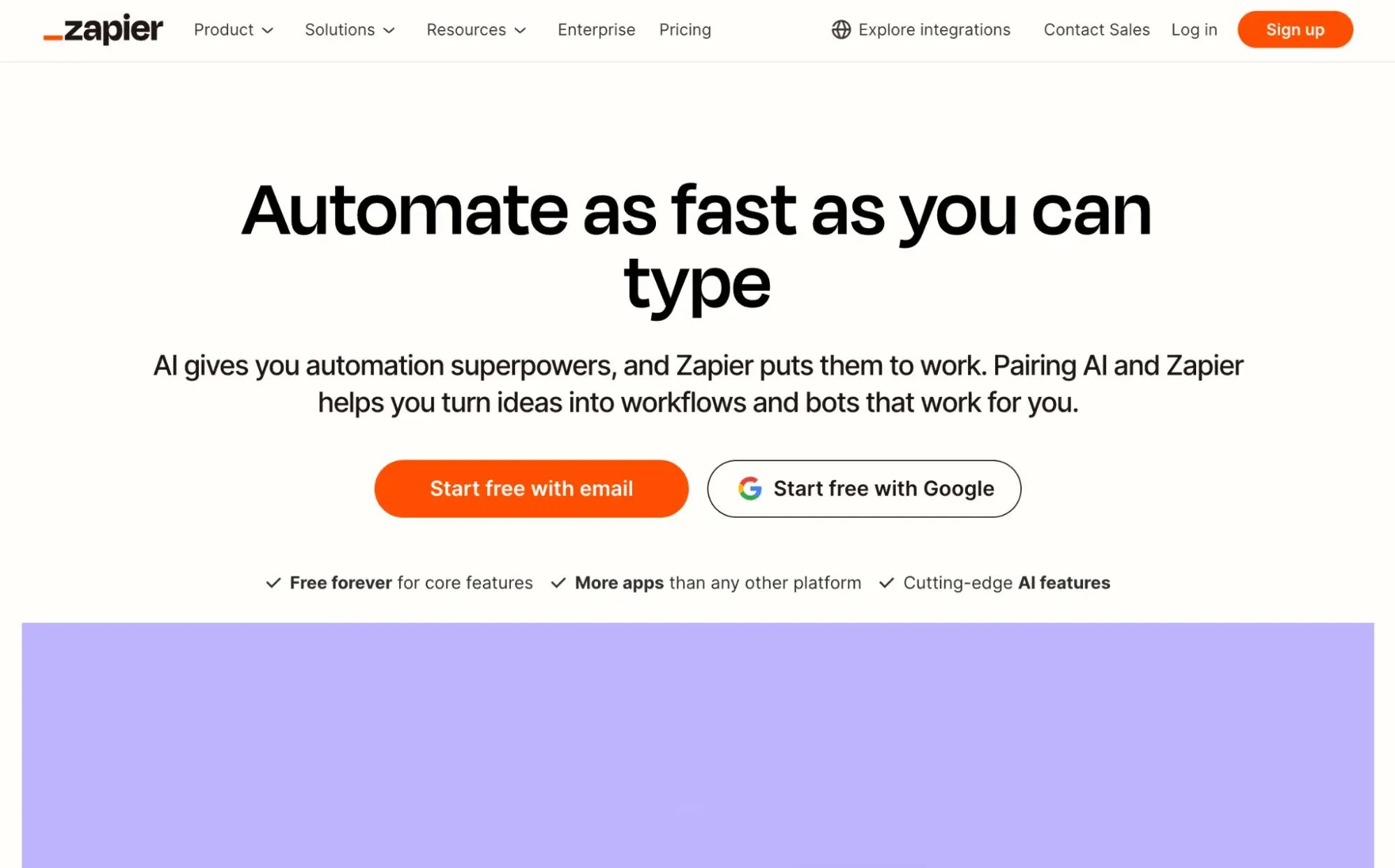 best SaaS website design example: zapier