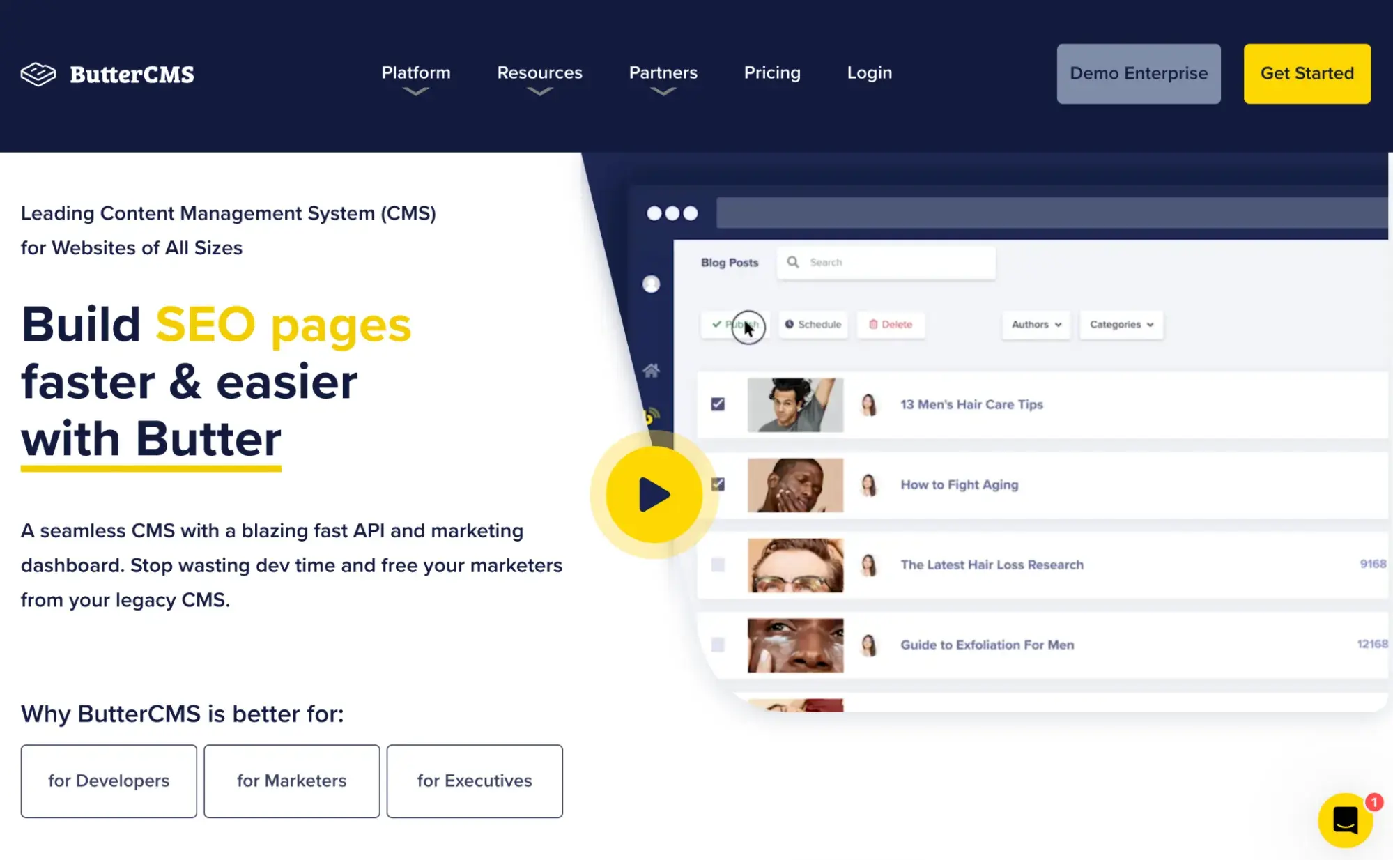 best SaaS website design example: buttercms