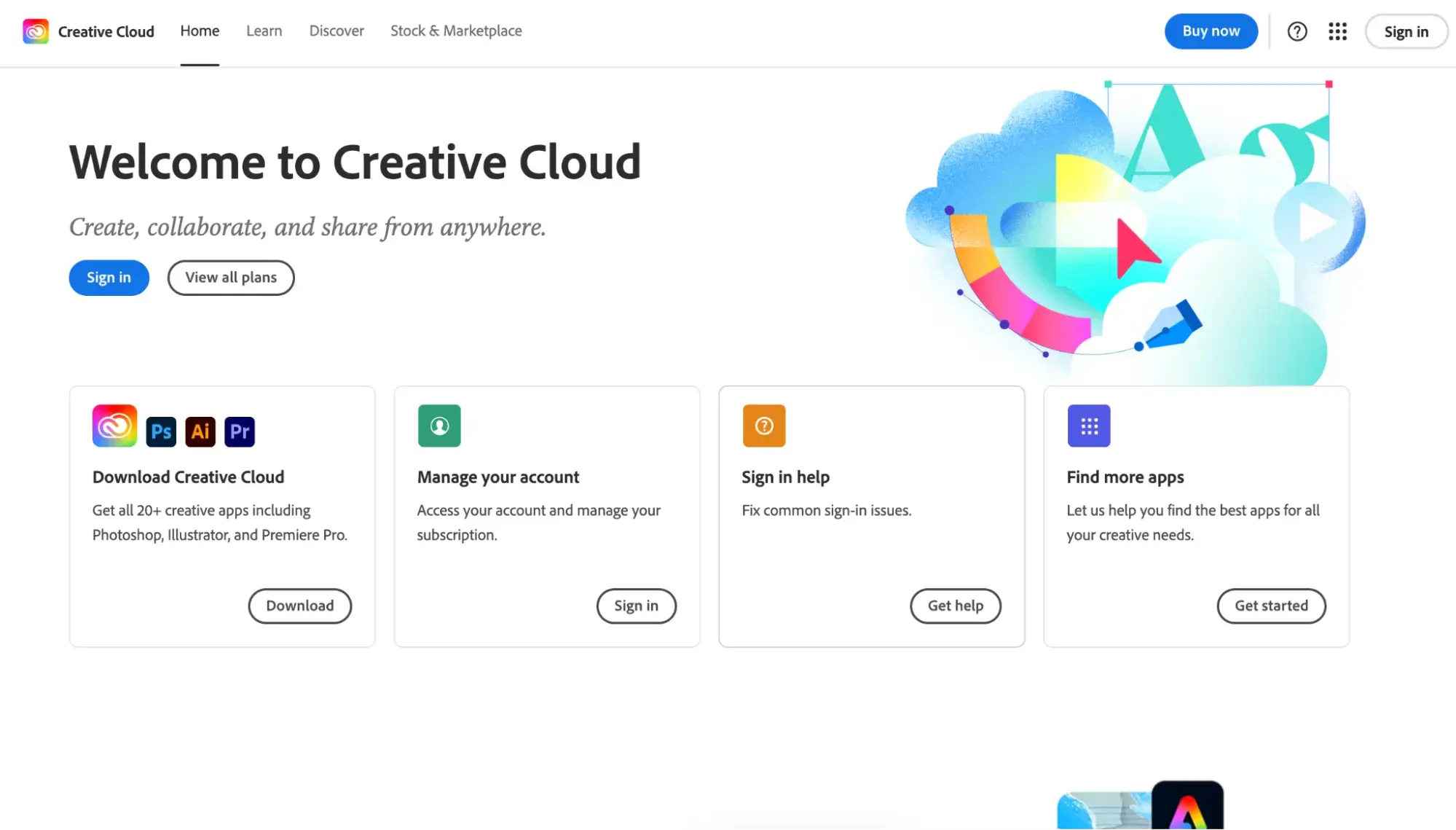 best SaaS website design example: adobe creative cloud