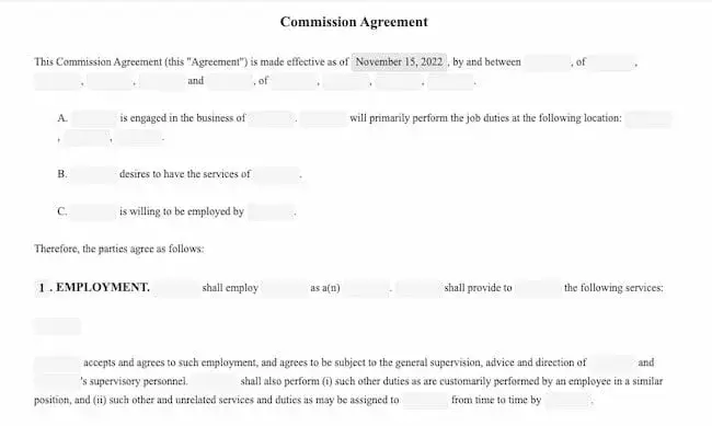 sales commission agreement template from rocketlawyer