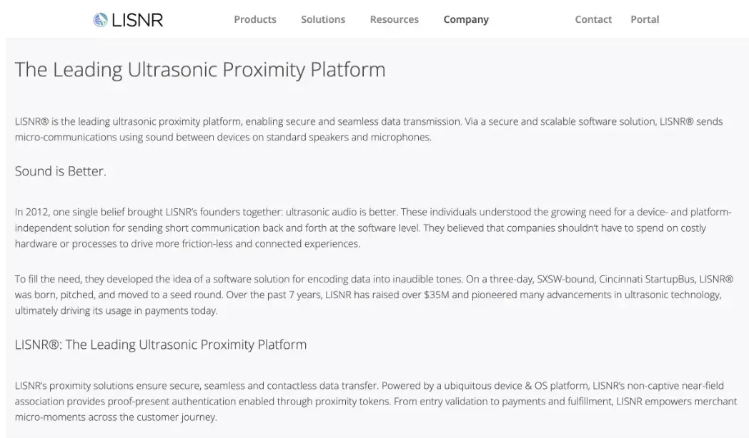 example of a sales pitch conducted via website for an ultrasonic proximity platform