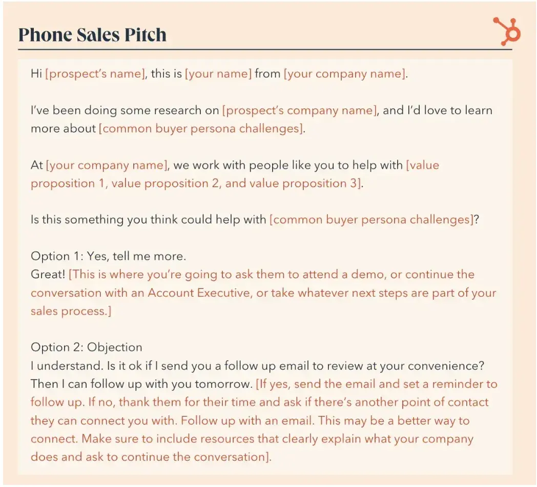 example of a sales pitch conducted via phone that covers value propositions and objections