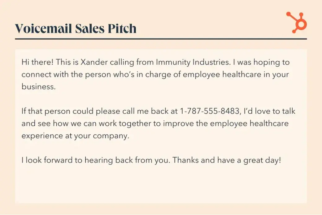 example of a sales pitch conducted concisely but thoughtfully via voicemail