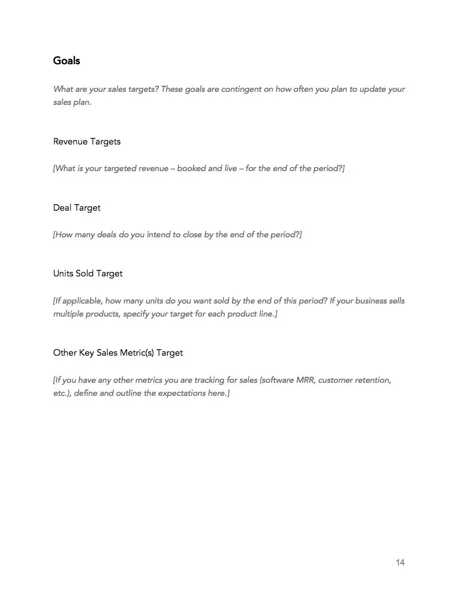 Sales planning process, snippet from HubSpot’s Sales Plan Template