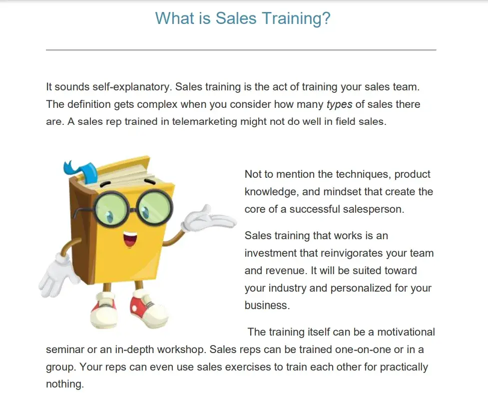  Screenshot from Badger’s sales training plan shows that they’ve answered the most basic sales training questions to help newbie sales hires.