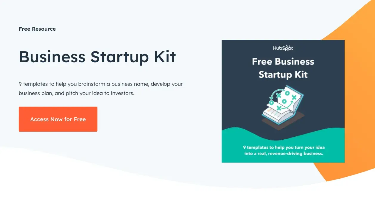 Screenshot of business startup kit download page from hubspot