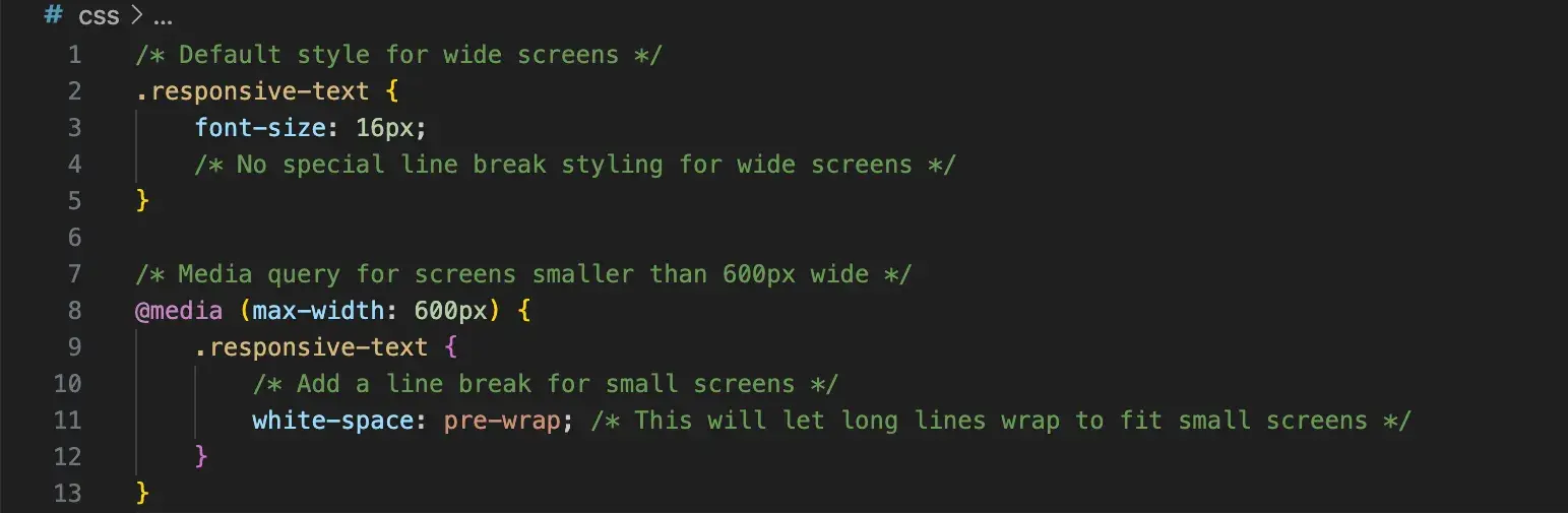 css code for line break for responsive design