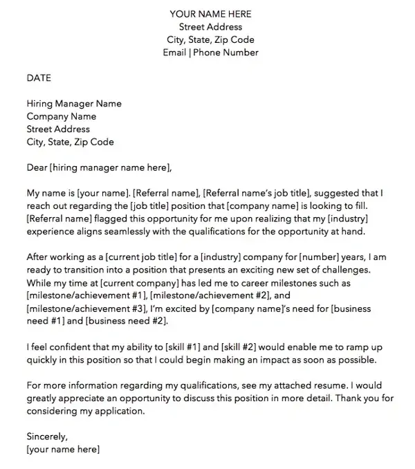 A short cover letter for customer service highlighting a referral and relevant skills.