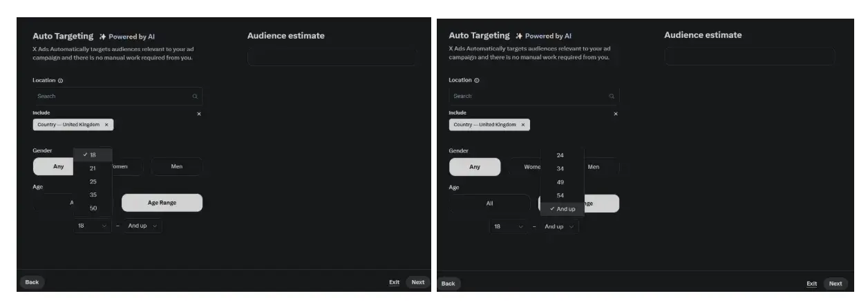 examples of audience targeting settings when boosting a post on x