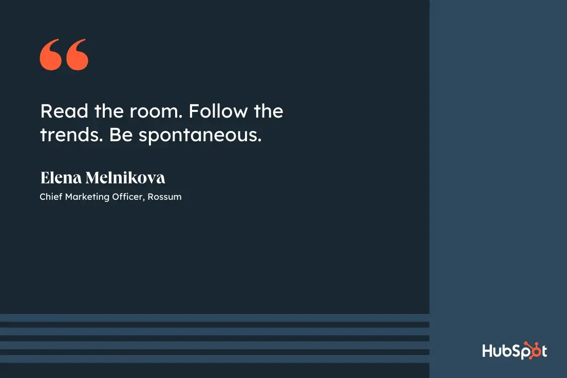 top six social media marketing challenges; finding ideas for new content; read the room, follow the trends, be spontaneous; Elena Melnikova, CMO, Rossum