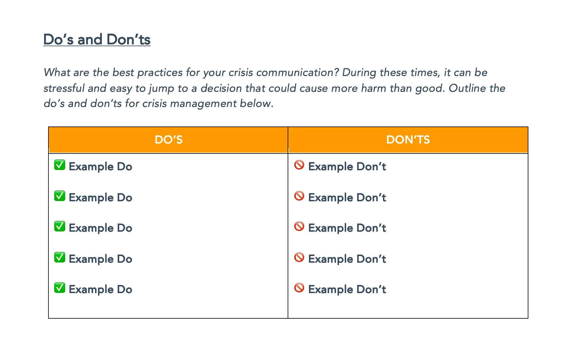 Crisis guiding principles