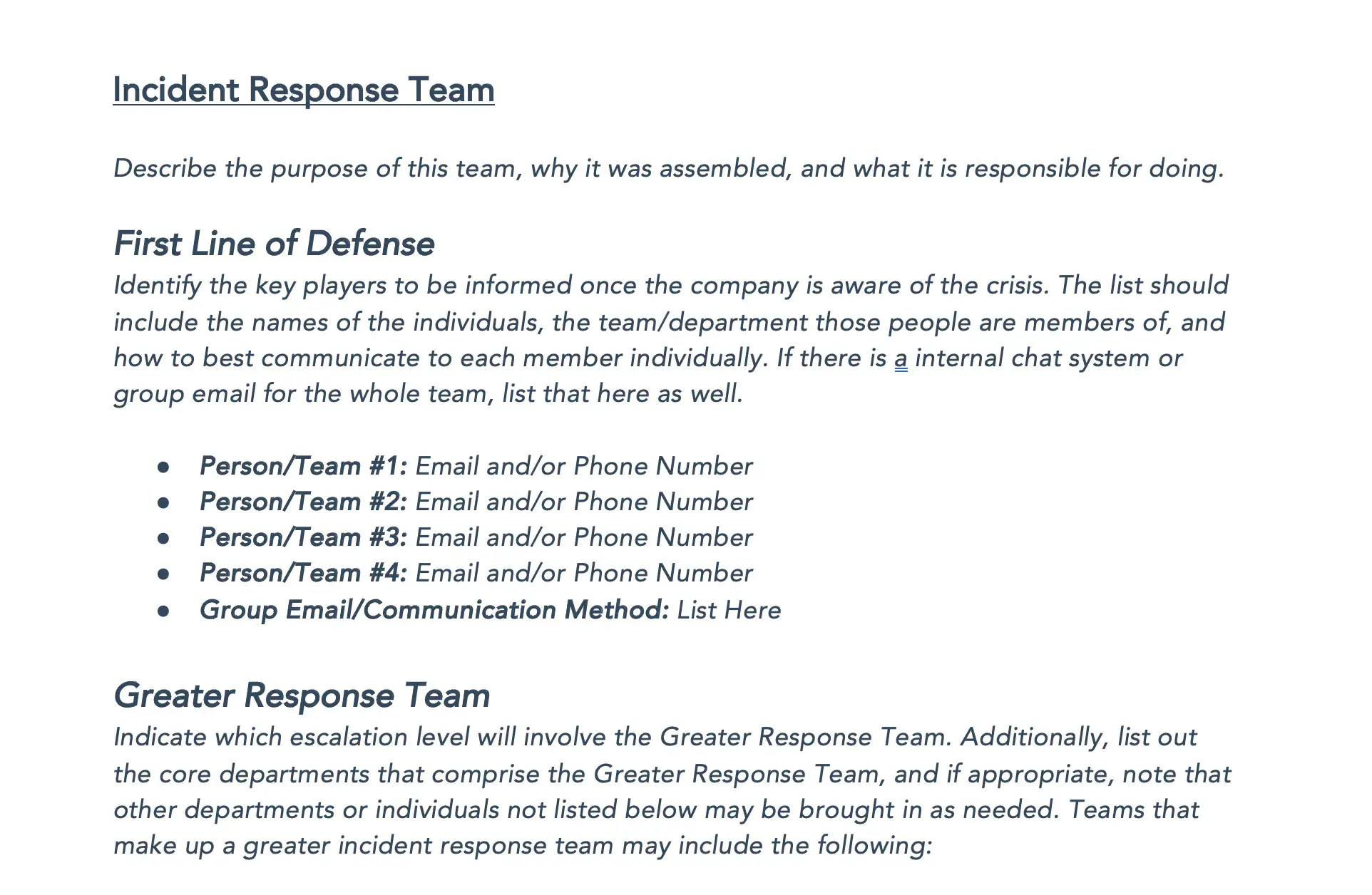 Crisis response team roles and responsibilities