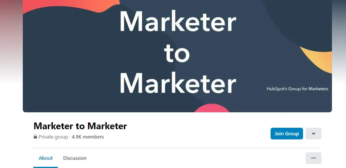 Facebook page from marketer to marketer