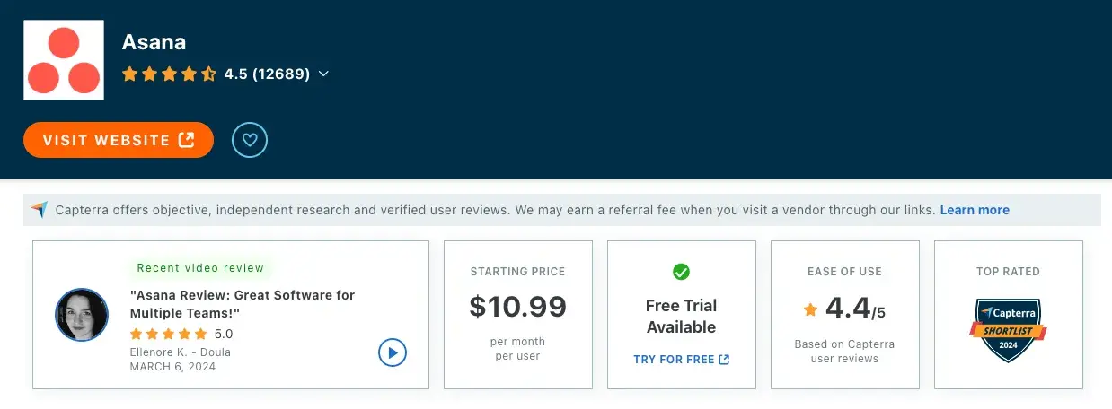 what the capterra review page looks like