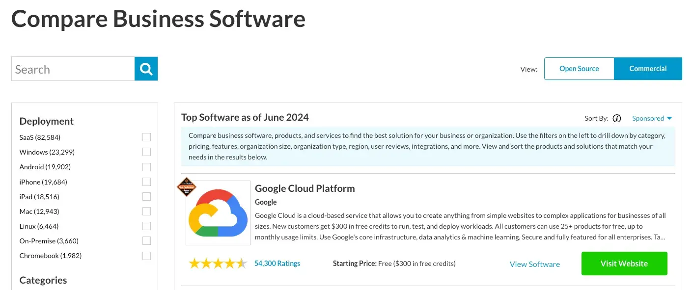 screenshot of sofrware review screen from sourceforge